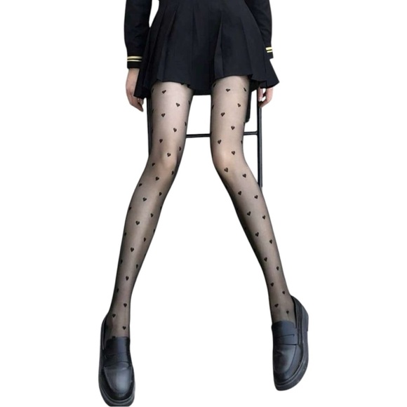 Women Black Heart Pattern Tight Stocking - Picture 5 of 5